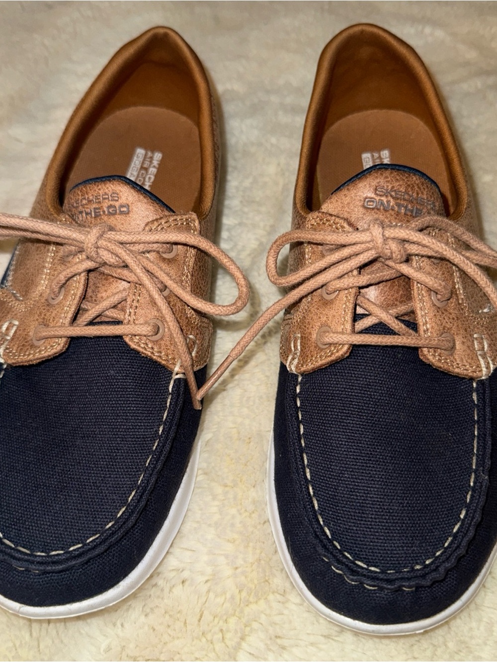 Skechers Men's Navy and Tan Canvas Boat Shoes